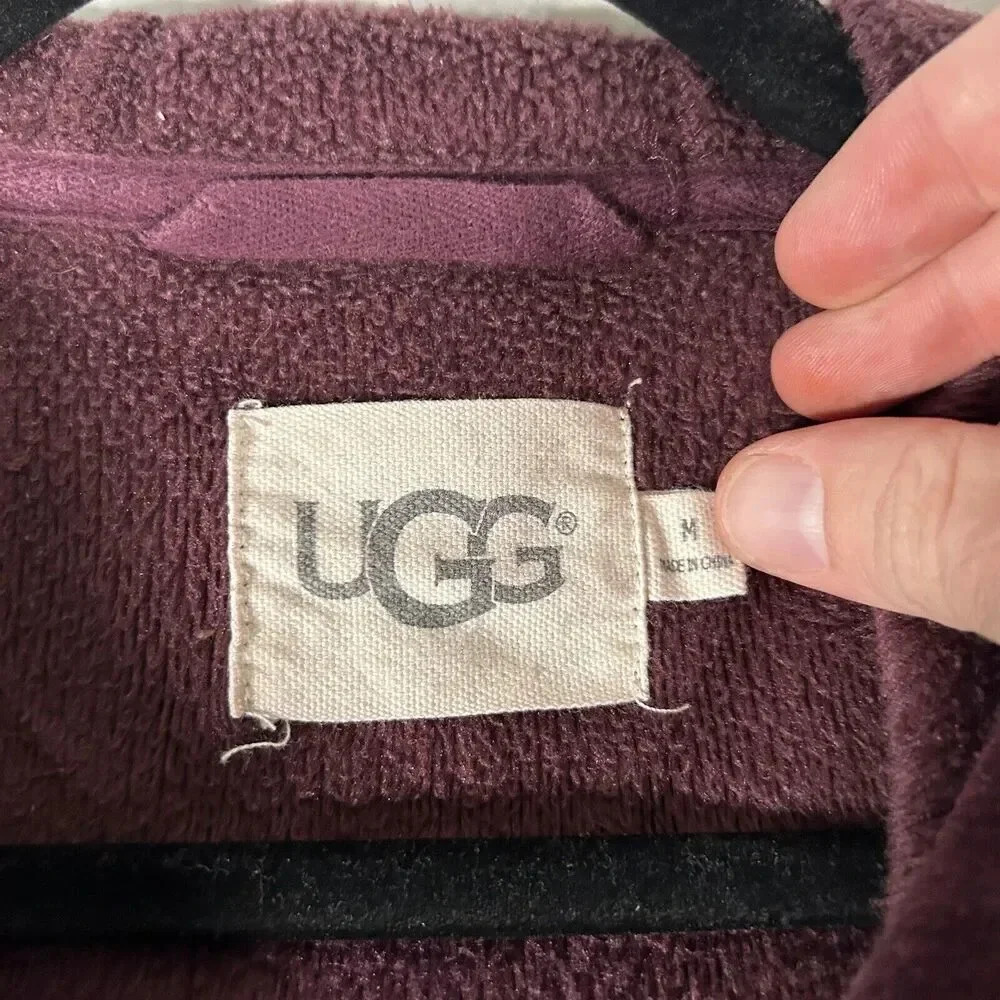 UGG Hoodie Women's Medium Burgundy Full Zip Drawstring Pockets Cotton Blend - Picture 5 of 9